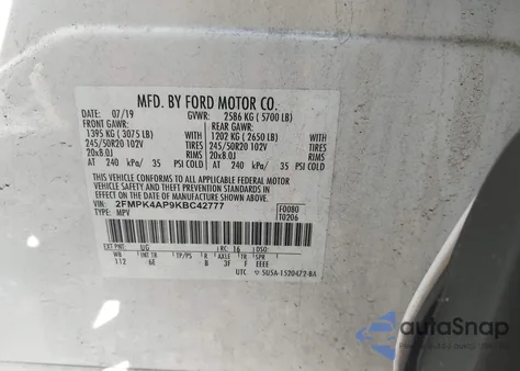 2019 Ford Edge St z USA, uszkodzony, nr VIN 2FMPK4AP9KBC42777